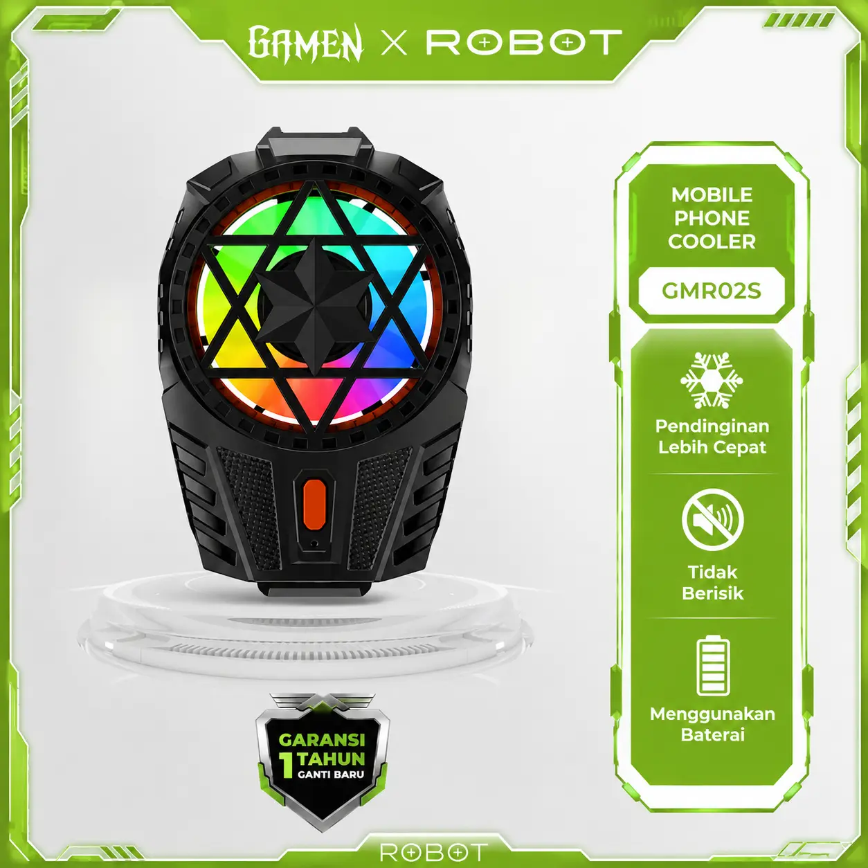 [ROBOT X GAMEN] Wireless Fan Cooler GMR02S Kipas  Ponsel Radiator Pendingin HP Cooling Fan Gaming Original - Garansi 1 Tahun - Bisa COD