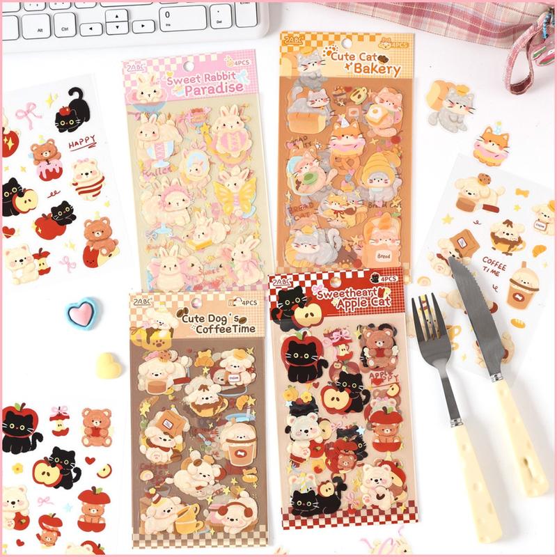 Bộ 4 tờ sticker PET cute STI112 dán sổ tay điện thoại chống nước decor scrapbook bullet journal
