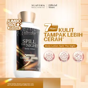 SLAVINA Body Lotion Spill The Night by Nagita Slavina 350ML – Handbody Brightening Untuk Kulit Kusam, Tone Up Moisturizer Dengan Niacinamide Glutathione, Body Serum Wangi Parfum Malam Elegan, Melembapkan & Bikin Kulit Tampak Cerah Halus 350ml