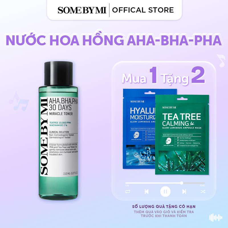 [QT 02 Mặt nạ giấy Ampoule Mask 25g ]  Some By Mi Nước hoa hồng hỗ trợ giảm mụn AHA-BHA-PHA 30 Days Miracle Toner 150ml