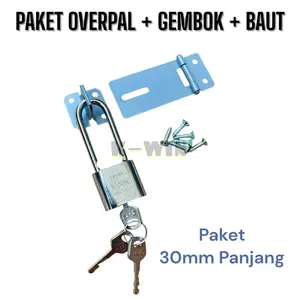 Paket Hemat 1 Set Kunci Gembok Stainless Steel 30 MM + Overpal Cantolan Kunci Stainless Tinggal Pakai