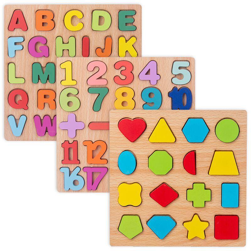Chunky Puzzle 3D Geometry Huruf Angka Bentuk / Mainan Edukasi Anak 0