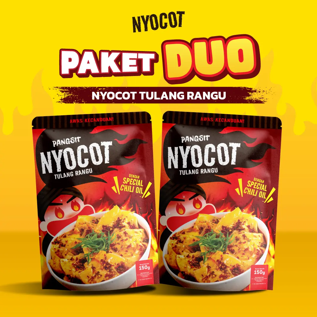 NYOCOT Paket Duo Pangsit Tulang Rangu Renyah Gurih / Cocok untuk Ngemil / Cemilan Pangsit Chili Oil / Makanan Instant