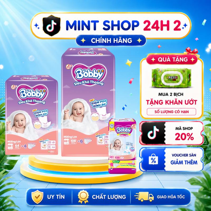 Bỉm miếng lót Bobby NB108+6 Cho Bé mới cho trẻ sơ sinh và chị em dùng thay băng vệ sinh
