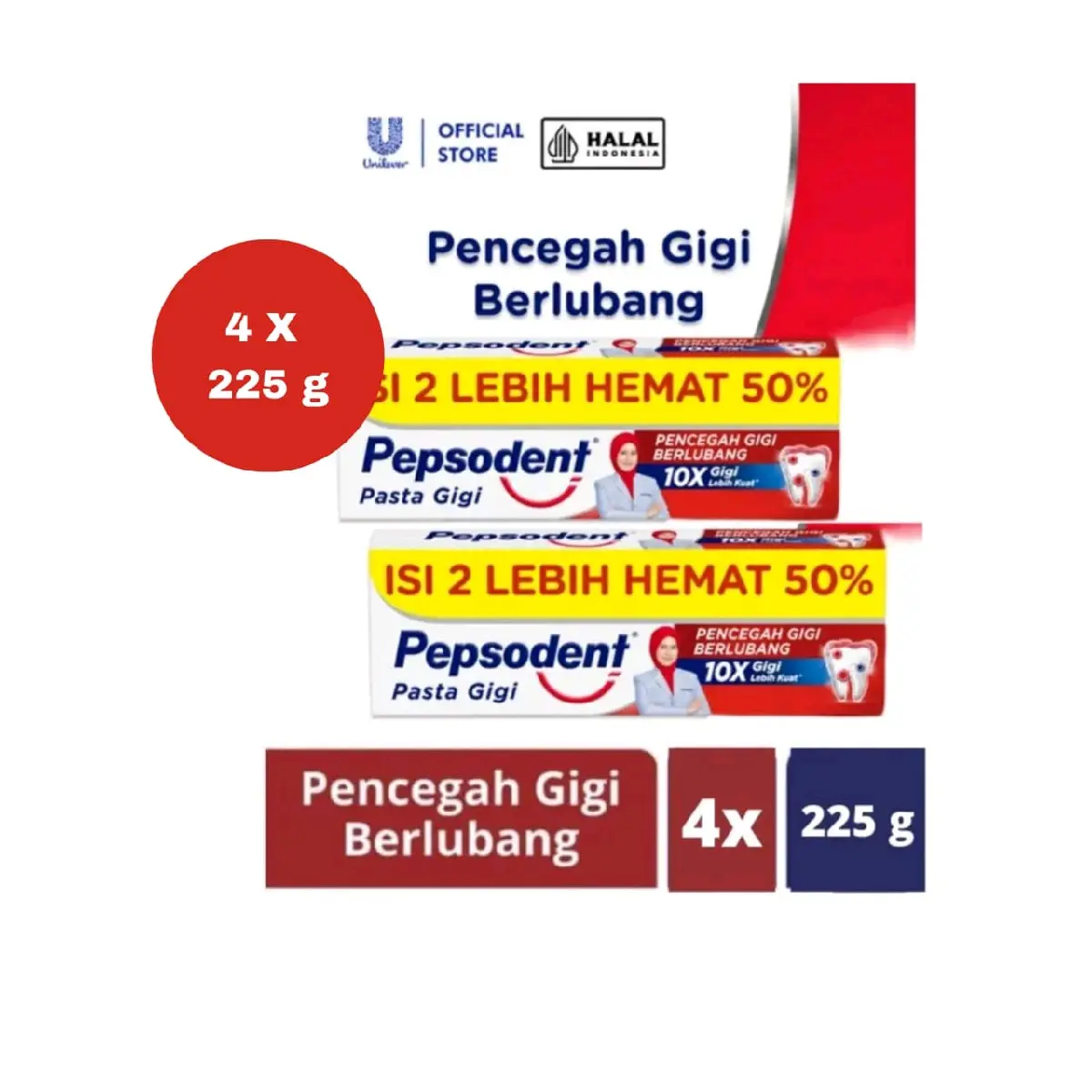 4 Pcs Pepsodent Pasta Gigi Berlubang [4x225gr] Pembersihan Perawatan Mulut Gusi Memutihkan
