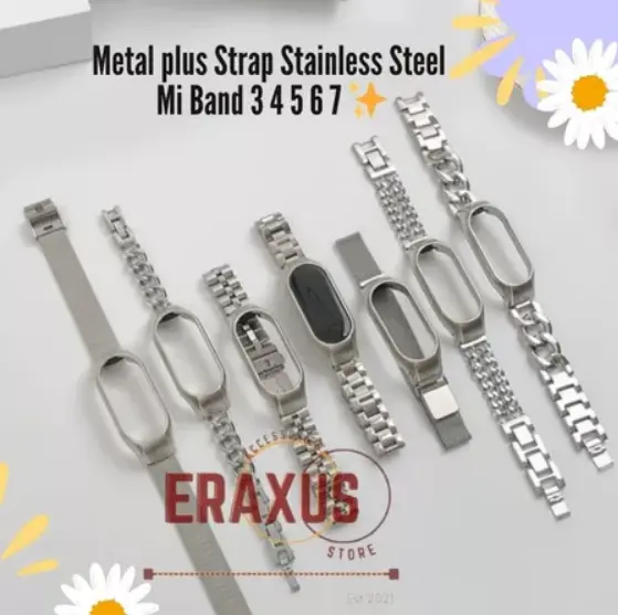 Strap Metal Stainless Steel Mi Band 3 4 5 6 7 Milanese Besi Tali Gelang Miband 7 6 5 4 3