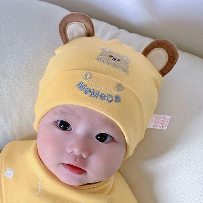 Mũ Trẻ Sơ Sinh Thiết Kế Hình Gấu Dễ Thương, Chất Liệu Cotton Mềm Mại Thoải Mái, Thích Hợp Cho Bé Trai Và Bé Gái Trẻ Sơ Sinh, Mũ Len 4