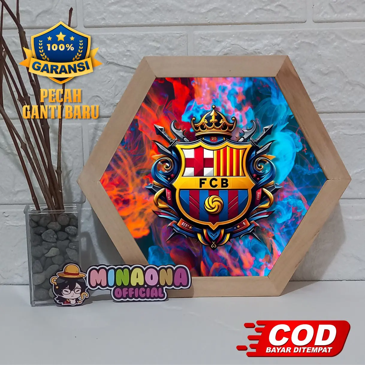 LAMPU HIAS BOX 3D HEXA - BARCELONA, REAL MADRID, MANCHESTER UNITED DLL -  Hiasan Meja Aesthetic Frame Kayu Motif Natural dengan Kaca Akrilik Tebal 2mm dan Lampu LED Full Set, bingkai hexagonal dekorasi prakarya bingkai  mahar frame Minimalis photo Merah