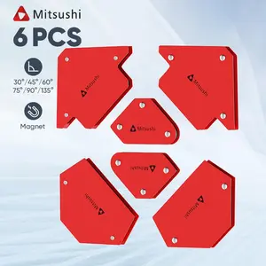 Mitsushi Siku Magnet Untuk Las Set 6 Pcs - Arrow Magnetic Welding Holder Logam Siku Magnet Las 30°/45°/60° 75°/90°/135° Baja Magnetik Pelat Ujung Enamel Mengkilap