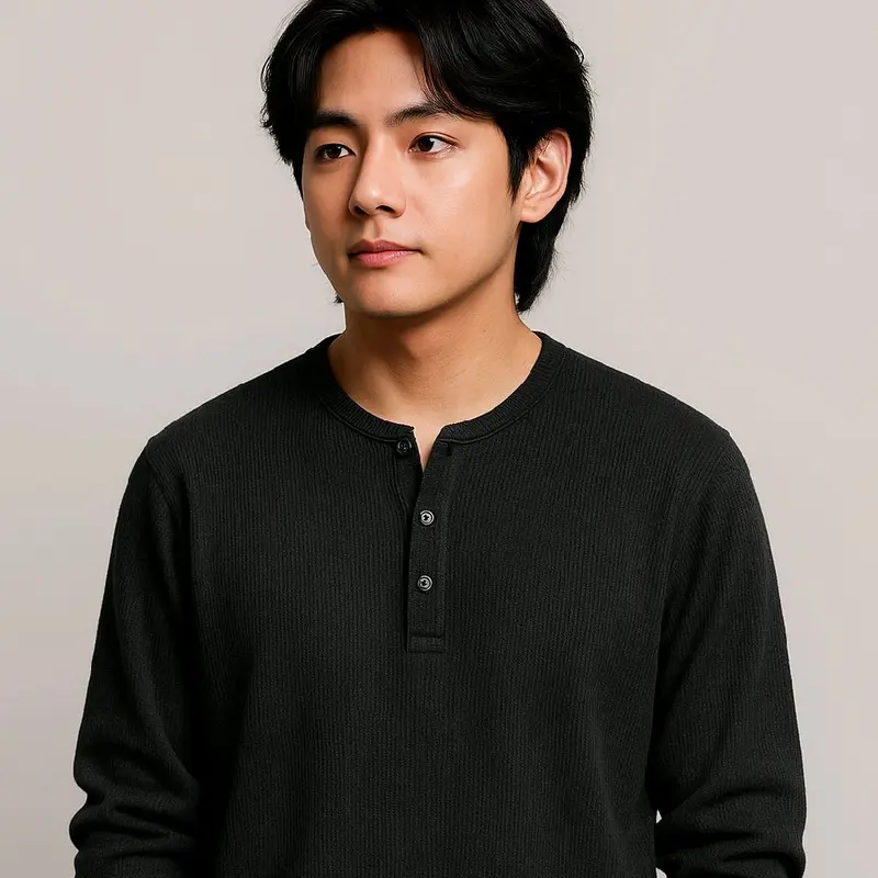 Kaos Polos Waffle Panjang Pria Kerah Sanghay Warna Coklat Slim-Tangan Casual Lembut Nyaman Muda Hitam Bahan Sangat Nyaman Serap Keringat Tidak Berbulu Warna Kuat Tidak Mudah Pudar 6
