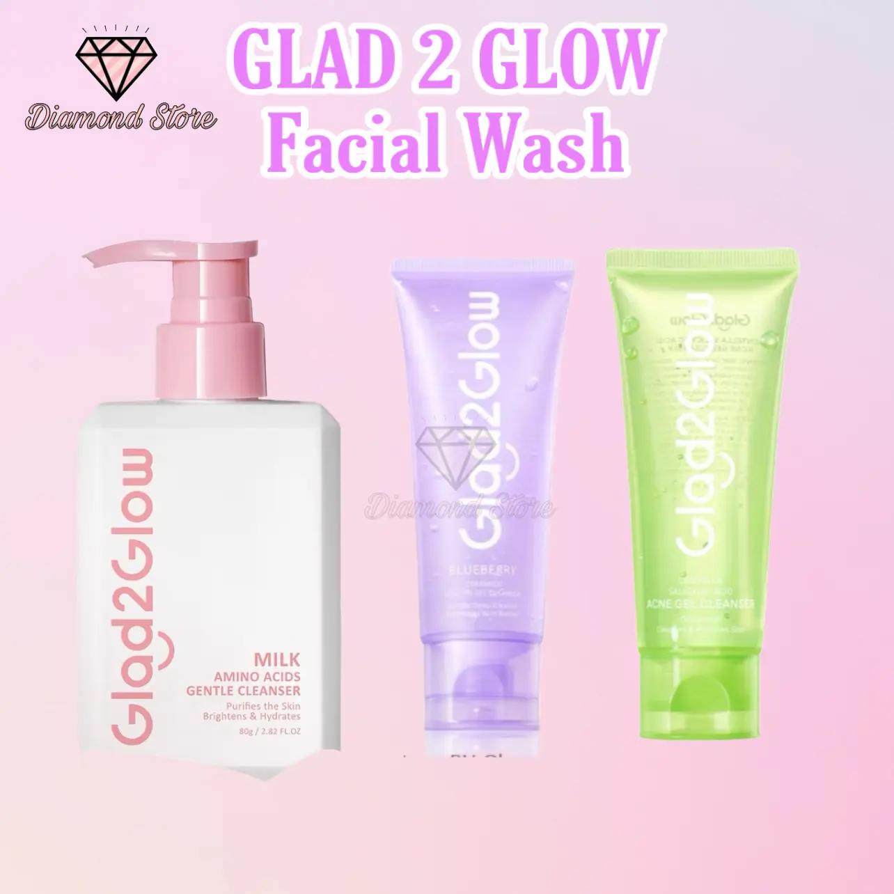 Glad 2 glow cleanser blueberry facial wash acne facial wash milk amino facial wash