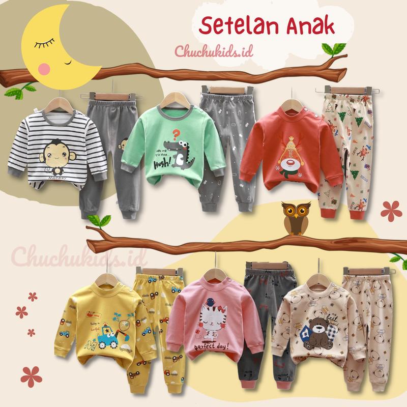 (1) Piyama anak setelan baju tidur anak import cowok perempuan lengan panjang kartun (1-6 tahun) 1
