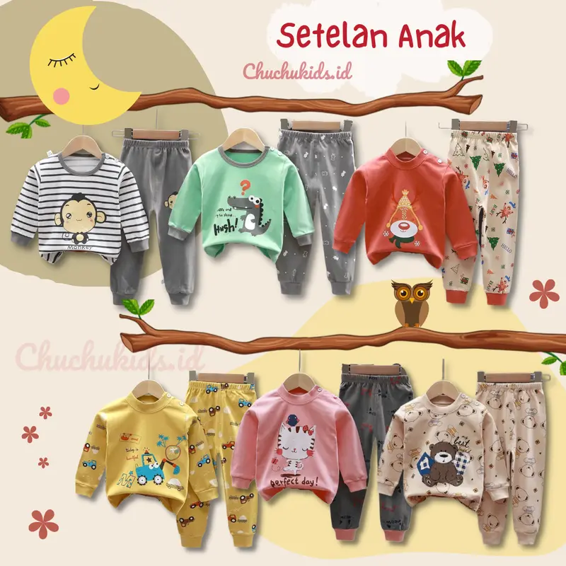 (1) Piyama anak setelan baju tidur anak import cowok perempuan lengan panjang kartun (1-6 tahun) 1