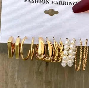 SET ISI 6 PASANG ANTING BULAT HOOPS BOHEMIAN ANTING BULAT MUTIARA BERKILAU ANTING HIJAB PESTA ANTING TUSUK