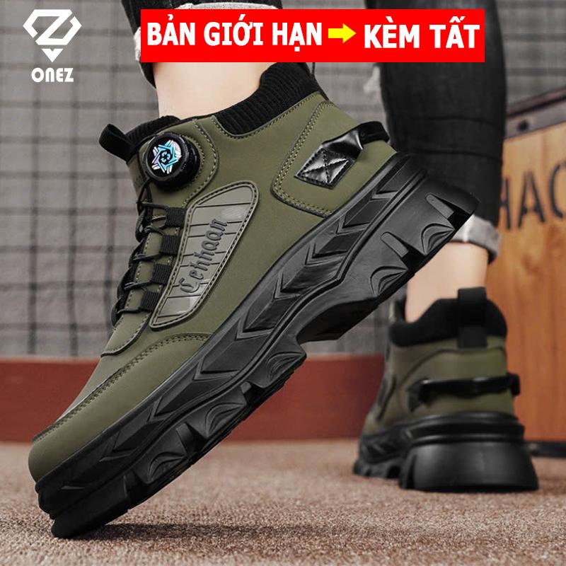 Giày nam cao cổ ONEZ giày boot nam nút vặn đế cao su ZH631 chống thấm nước, chống trượt, tăng chiều cao