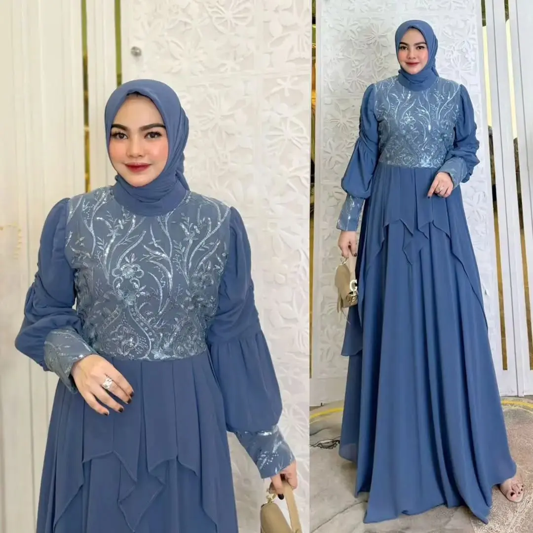 Queen Dress Gamis Ceruty Premium Kombinasi Brukat Tebal Ukuran S M L XL XXL XXXL Terdapat 5 Varian Warna Gamis Pesta Seragaman Ibu ibu dan Remaja Gaun Mewah Kondangan Lebaran Motif Bunga