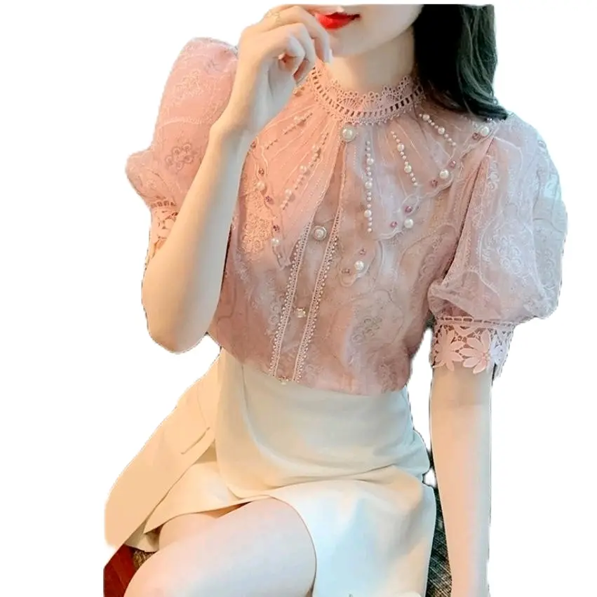 1887 Pdk Rianna Lace Blouse Atasan Modis Wanita Kancing Panjang Variasi Top Baju Casual Motif Oversize