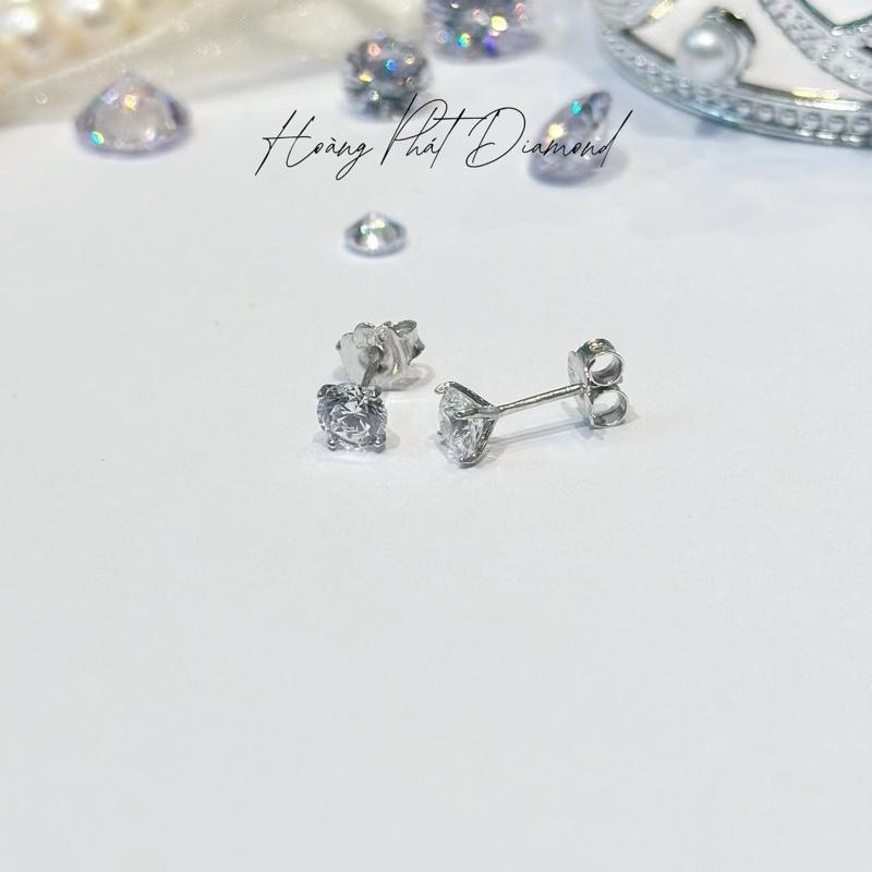 [ Hoàng Phát ] Phụ Kiện Bông Tai Bạc Ý 925 Một Hột 5li Chui Đẩy Xi Kim (B73)