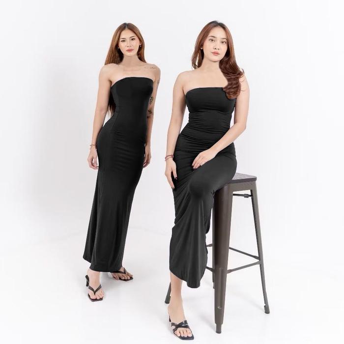 long dress hitam polos Promo Amber Dress Kemben / Long Dress Kemben Basic Polos / Inner Dress /  Gaun Panjang - putih di Merryaugusthine