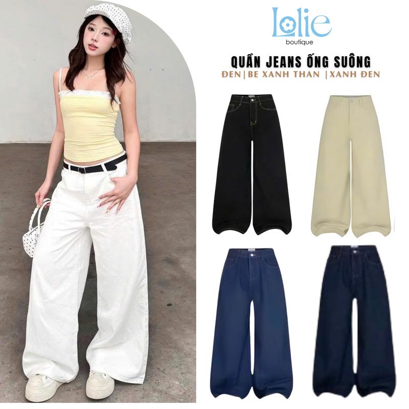 8 size S-5XL Quần Jeans Nữ Ống suông Rộng Quần Kaki Nữ Ống Suông Hàn Quốc Chất Dày Dặn Trắng Đen Be-LOLIE