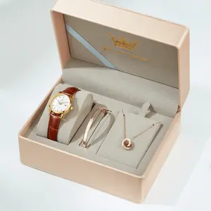 OLEVS Jam Tangan Wanita Original Anti Air Set Kotak Tahan Kulit Women Watch Putih Watches Kaca 6898 Model Bulat Tahan Air 30m Paket Lengkap Gelang Kalung Garansi 1 Tahun （Jam tangan + Gelang + Kalung + Kotak Wanita）