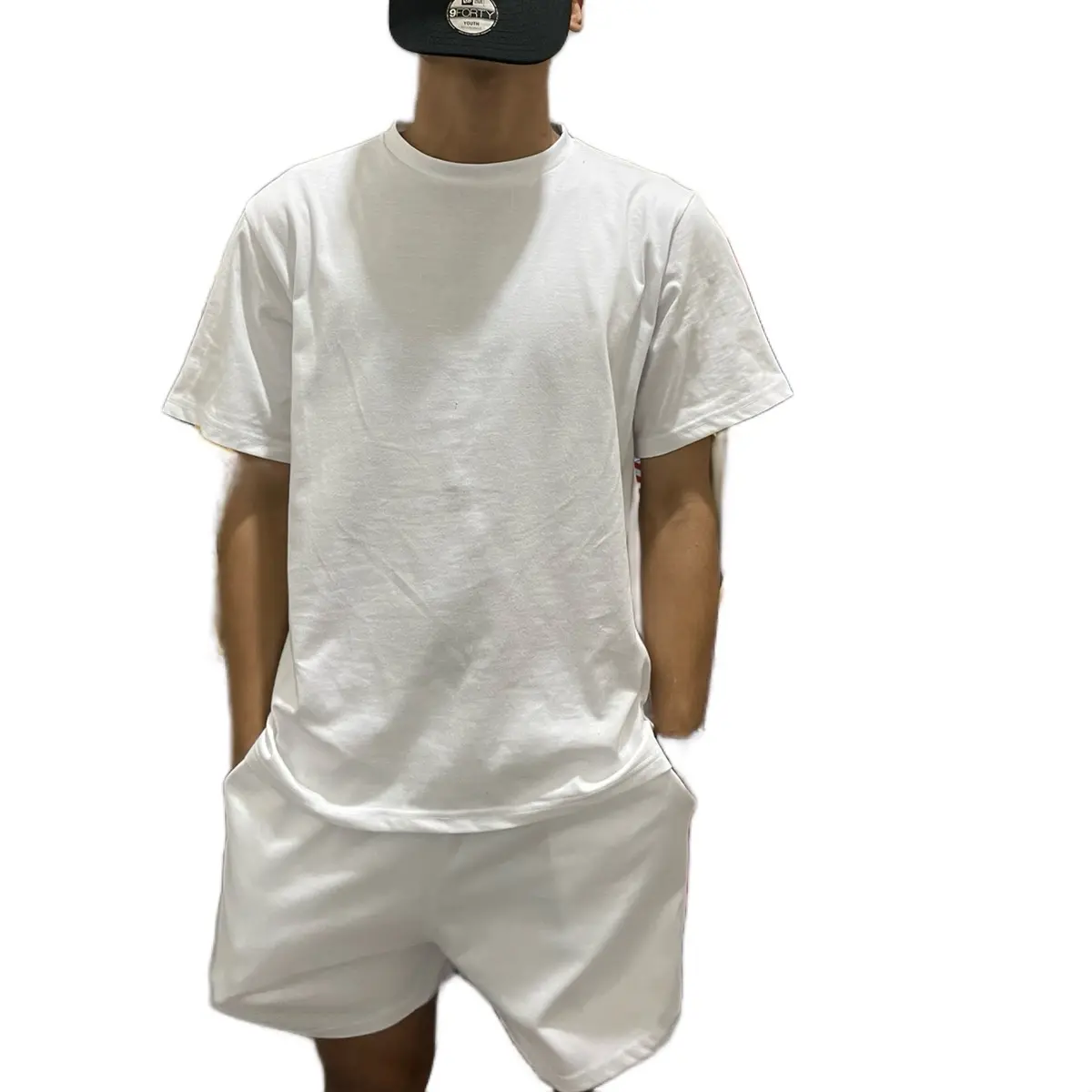 Setelan pendek warna putih bahan cotton combad 24s Kaos Combed Katun Polos Dewasa Distro Pria Hitam Wanita Casual