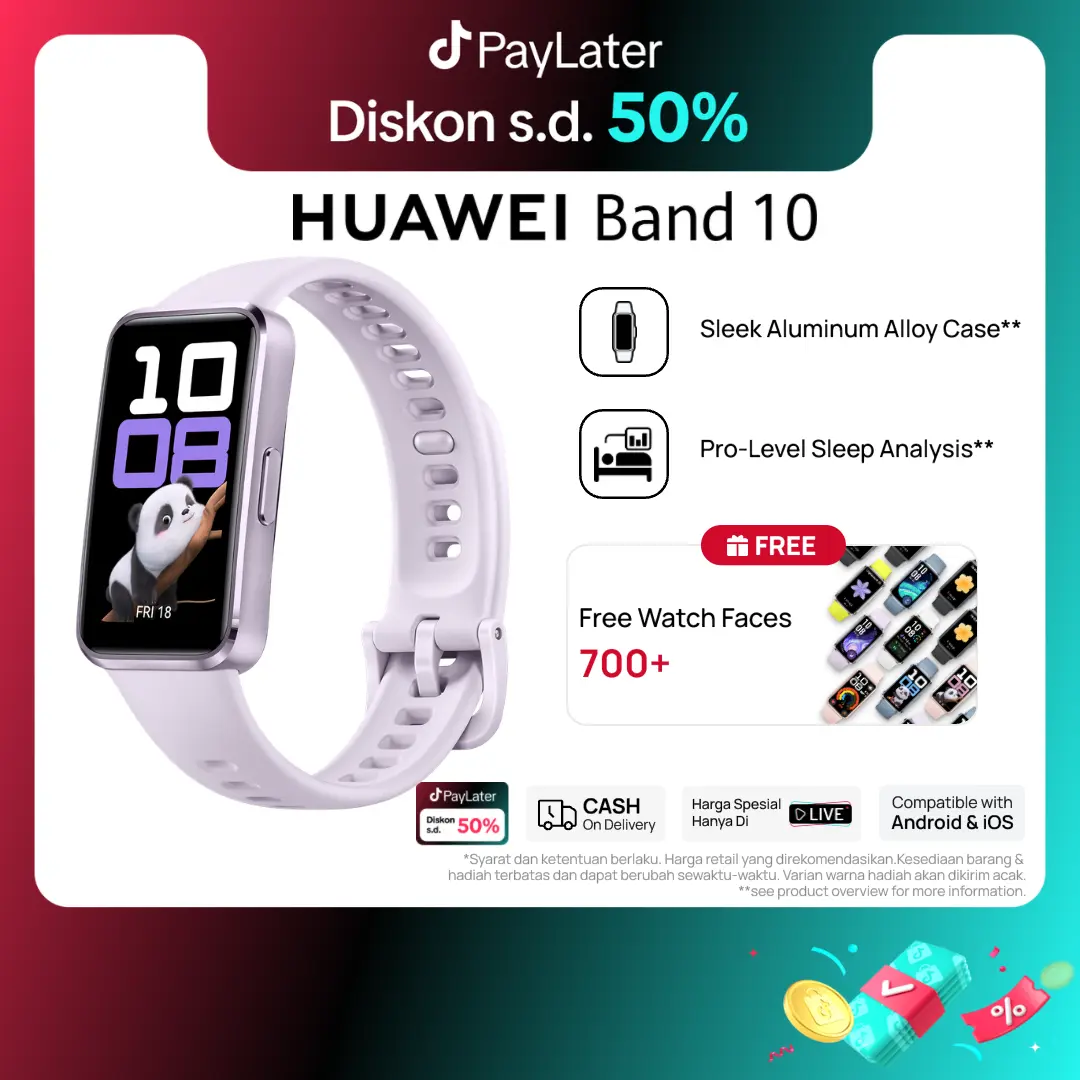 [Best Promo] HUAWEI Band 10 Smartband | Sleek Aluminum Alloy Case | Pro-Level Sleep Analysis | Emotional Wellbeing Assistant Aluminium Jam Watch Layar | smartwatch