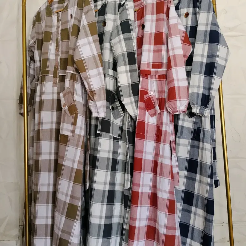 Gamis Triset katun haruka premium terbaru motif kotak elagand simple nyaman di pake halus lembut menyerap keringat bisa COD Kancing 5