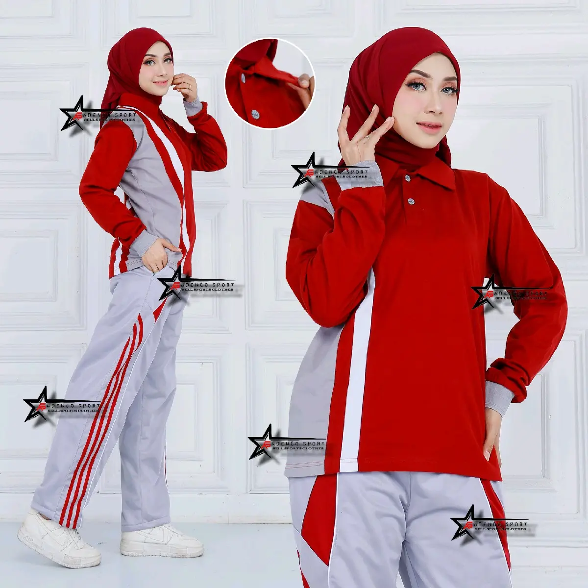 Baju Olahraga Senam Wanita 1 set / Setelan Baju Olahraga Lengan Panjang / Seragam Olahraga Wanita Celana Muslim Celana Muslim Celana Muslim