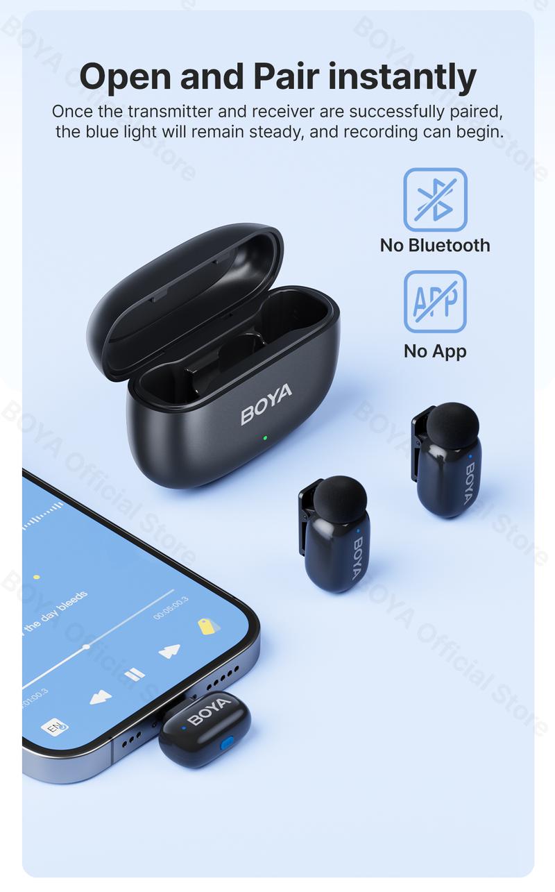 Product Introduction of Micro Đầu Ngón Tay, BOYA, Micro kẹp không dây, dành cho điện thoại di động, Phỏng Vấn Trực Tiếp, Ghi Video ngắn ngoài trời, Giảm tiếng ồn, Phiên bản Type-C và Lightning, Kích thước nhỏ 12