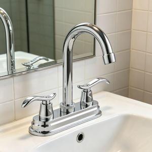 Grifo para Lavabo de Baño, Llaves para Lavabo Baño, Mezcladora para Lavabo de Baño, Doble Comando, Cuello de Acero Inoxidable, Color Plateado, Acabado Cromado