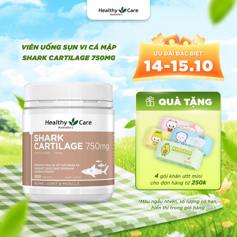 Viên Uống Sụn Vi Cá Mập Hỗ Trợ Xương Khớp và Sức Khỏe Healthy Care Shark Cartilage 750mg 200 Viên