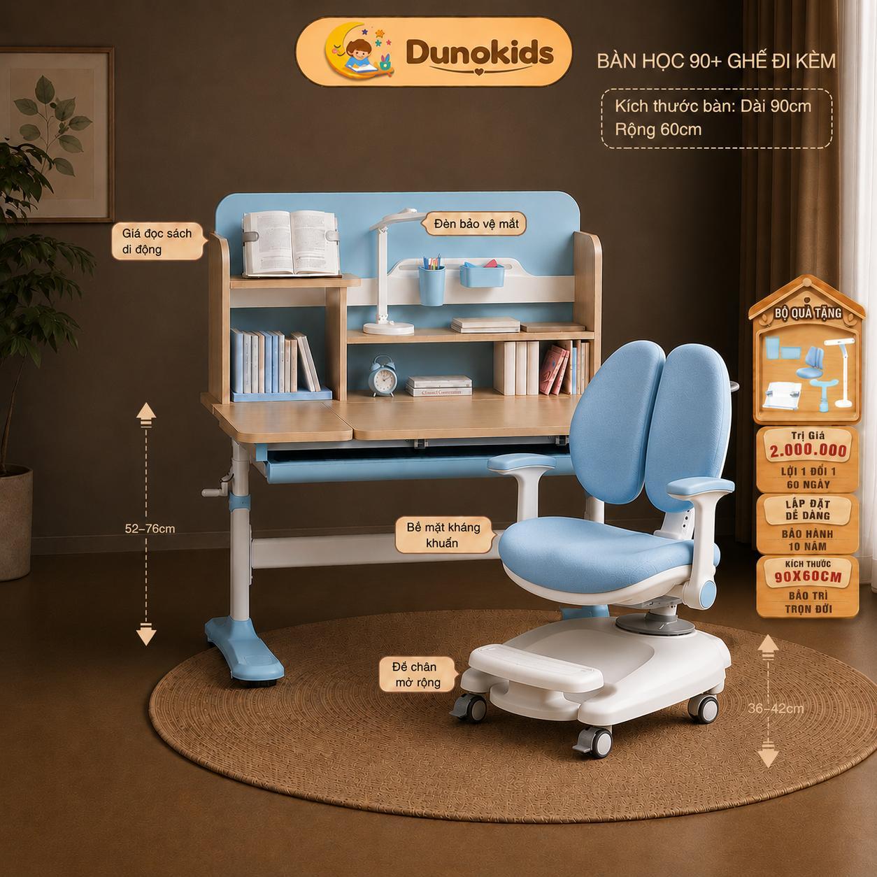 Đánh giá bàn học Dunokids R66: đi kèm ghế B02 có gì nổi bật?