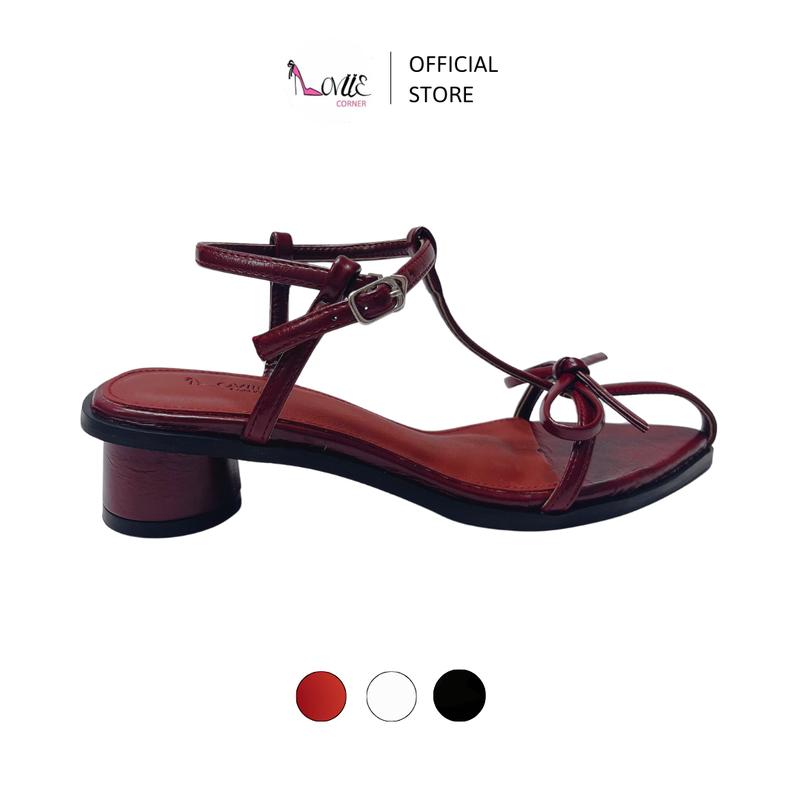 LOVIIECORNER GIÀY SANDAL CAO GÓT MŨI NHỌN - GUỐC CAO GÓT QUAI MẢNH ĐÍNH NƠ NHÍ THỜI TRANG HỞ HẬU CÀI GÓT TRỤ TRÒN 5 PHÂN - GG250313