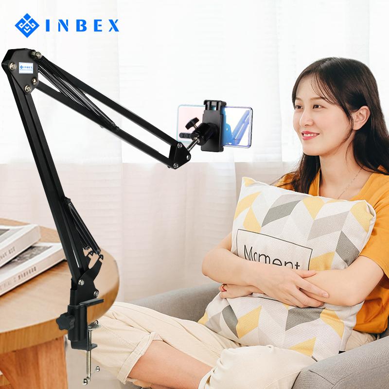 【FREE HOLDER】INBEX Overhead Kamera Tripod+6.8 inch HP Holder/Video Boom Arm Cantilever Stand Holder Tripod Hitam Lampu Panjang 3