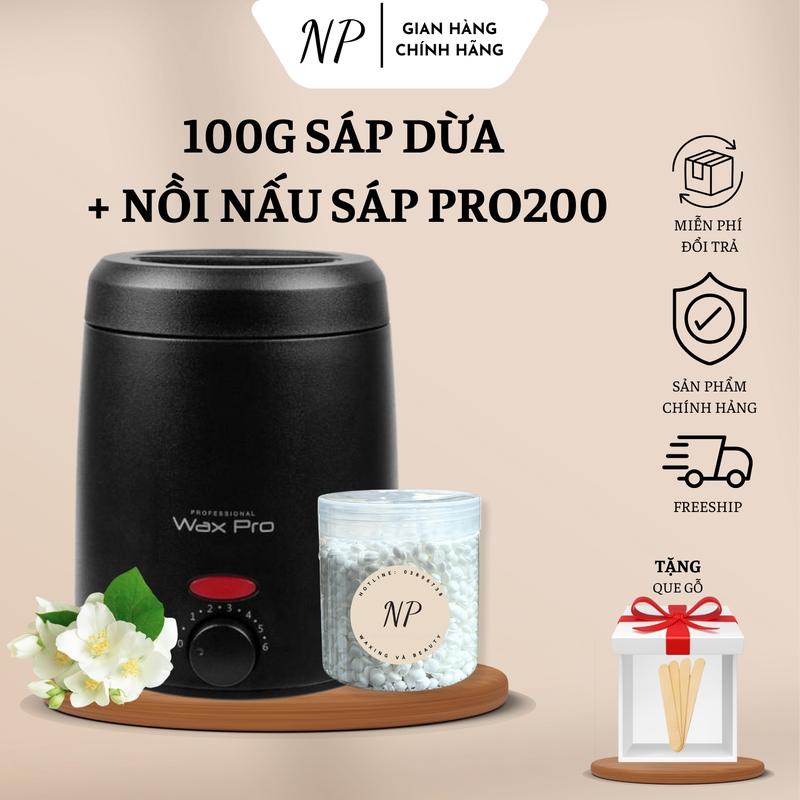   TẶNG CHÉN SILICON  Combo 100gr Sáp Wax Lông Nóng + Nồi Nấu Sáp ProWax 200 Chống Dính Mini NP WAXING Tặng Que CHE TÊN SẢN PHẨM 