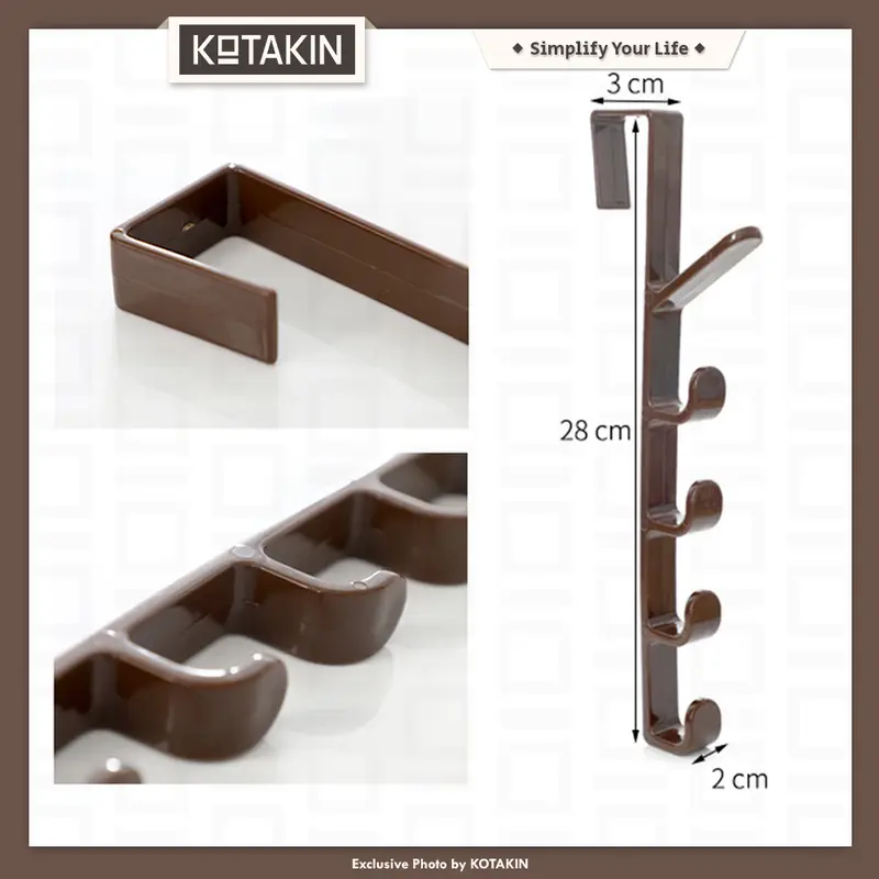 Gantungan Baju Belakang Pintu Cantolan 5 Kait Pakaian Topi Tanpa Paku Steel Cloth Hanger Multifungsi 4
