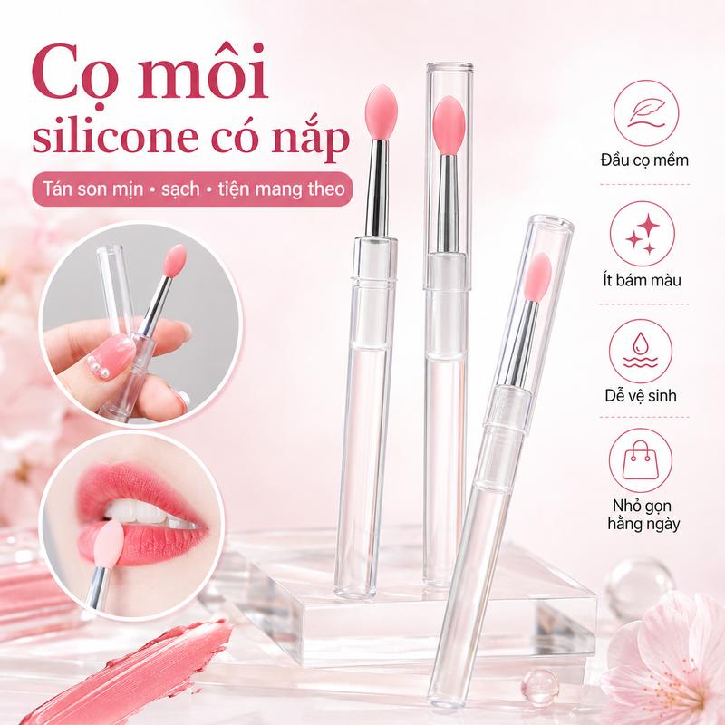 Cọ Môi Silicon Cầm Tay Mềm Mại Dụng Cụ Bôi Môi Có Nắp Chống Bụi Kích Thước 10cm Đầu Cọ 1.3cm Vệ Sinh Dễ Dàng