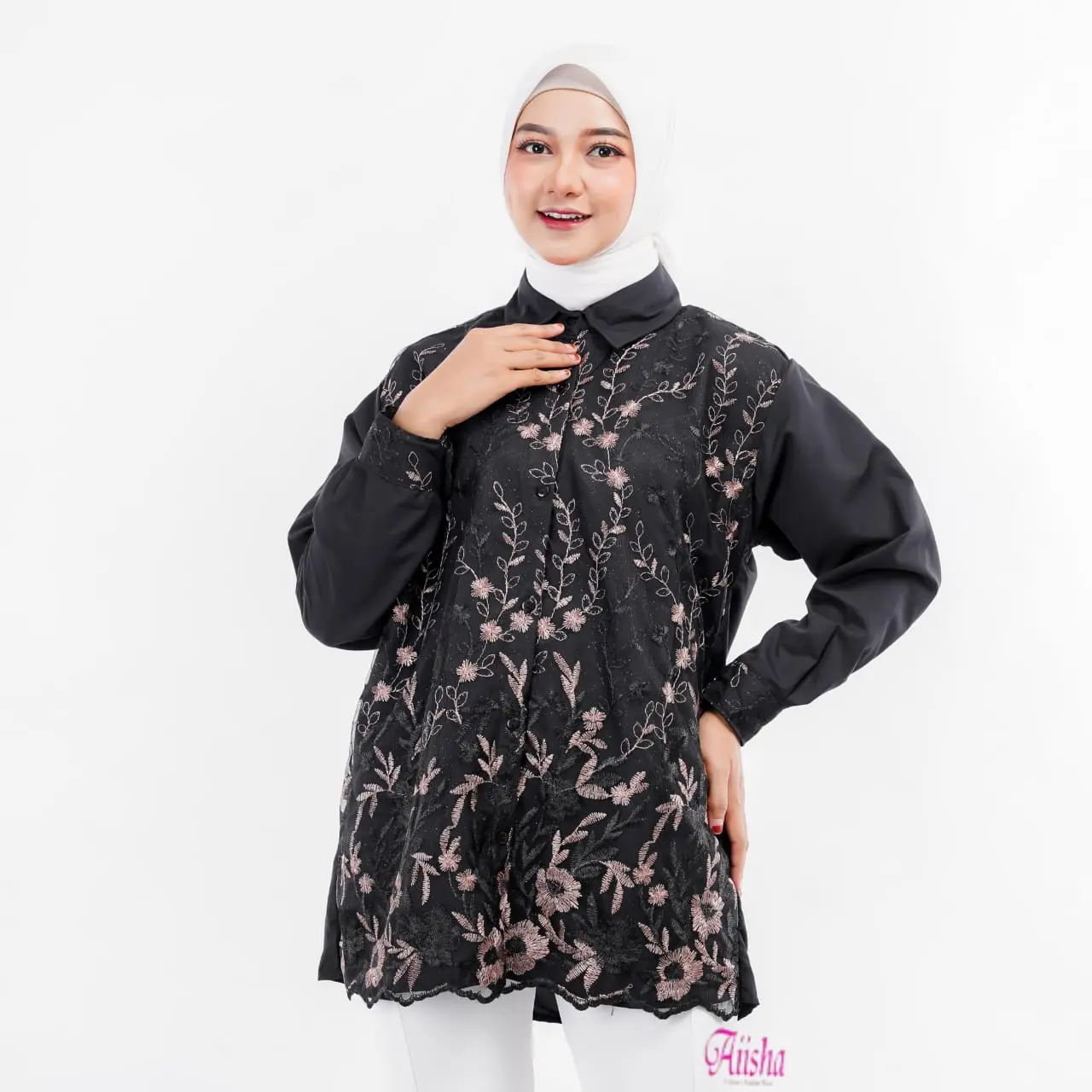 AIISHA Langsung Kirim | Blouse Amizah Bahan Brukat  Tulle With Cotton Miracle / Atasan Wanita Jumbo Bahan Mewah Premium