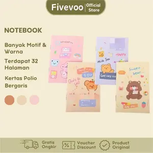 Fivevoo Buku Tulis Mini Motif Kartun Notebook Mini Kertas Putih Lem Ganda 32 Halaman Garis Horisontal Stationery