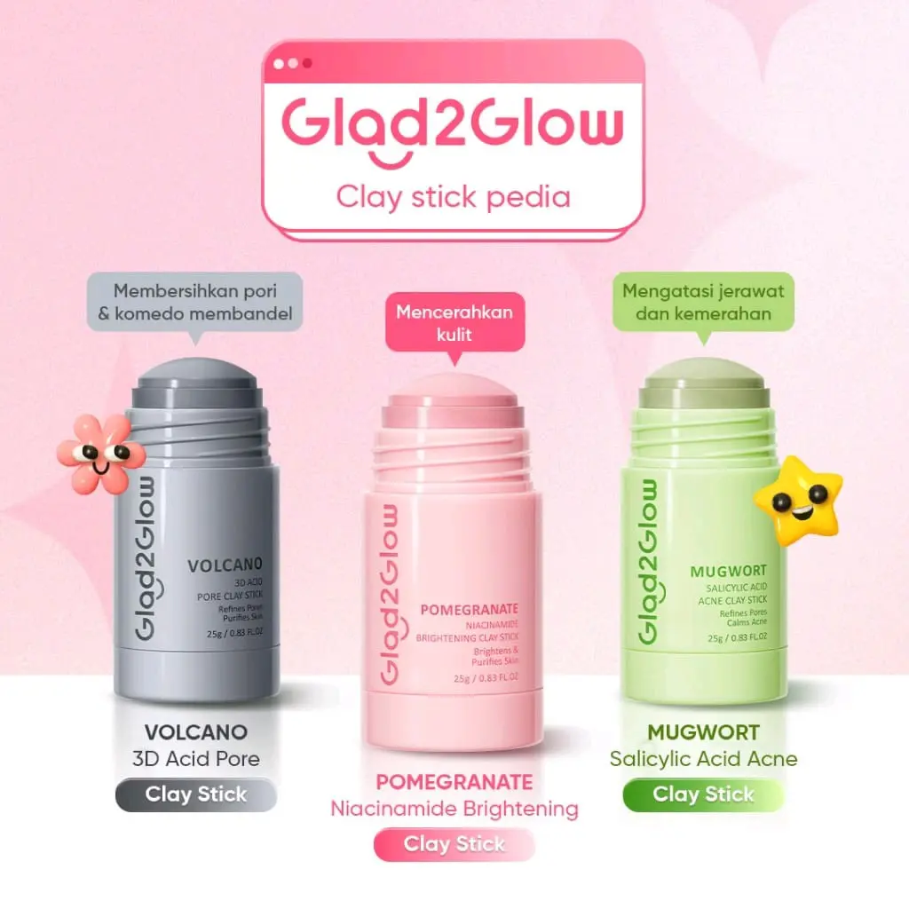 Glad2glow Volcano Mugwort Niacinamide Clay Mask Face Cleansing Stick Salicylic Acid Anti Pores & Acne Masker Wajah