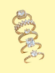 Conjunto de Anillos Elegantes para Mujer con Circonia Artificial Incrustada, Conjunto de Anillos Exquisitos y Modernos, Joyería de Moda para Mujer como Regalo de Compromiso y Aniversario de Boda