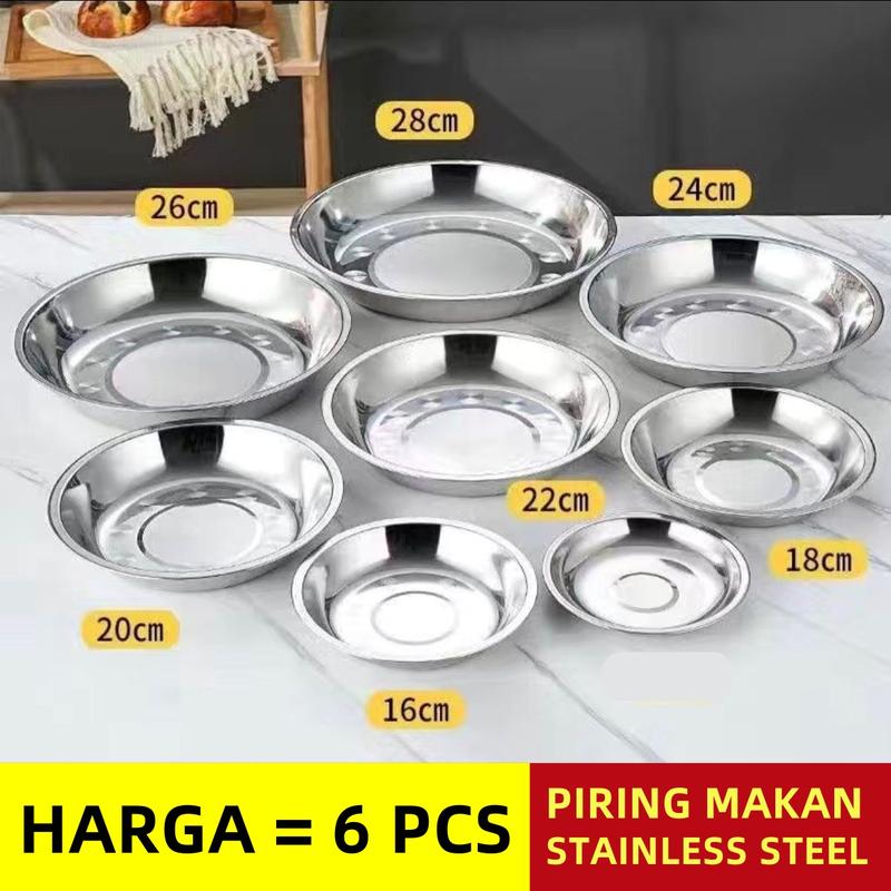 【SUPER HEMAT】Piring / Mangkuk Ceper Korea Stainless Round Plate Model Mewah Tebal Dan Higienis Asli SUS 304  Grade 16-28cm 0