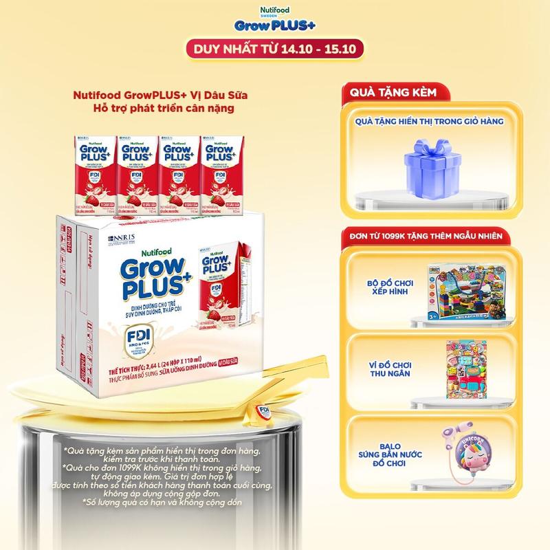[Link 1][VỊ DÂU SỮA/CHUỐI SỮA] Thùng 24 hộp Sữa bột pha sẵn Nutifood GrowPLUS+ Vị Dâu Sữa/ Chuối sữa hộp 110ml (24 hộp x 110ml)- Link phụ 1