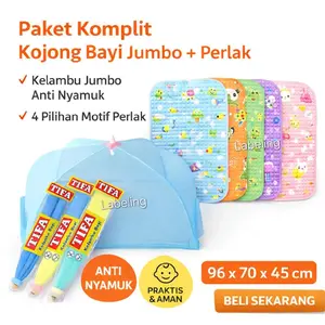Paket Kojong Bayi Jumbo + Perlak Anti Air Kelambu Bayi Anti Nyamuk Lipat 96x70x45 cm Aman Nyaman untuk Bayi Boy & Girl Newborn