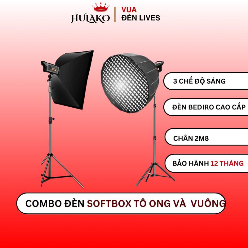 Hoả Tốc Combo Bộ Đèn Studio Livestream Chuyên Nghiệp 1 Bộ Softbox Vuông Bediro 60x90 Chân 2m8 + 1 Bộ Softbox Bát Giác Chân 2m8 Cao Cấp HULAKO