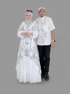 Bini Orang Dewasa Herfiza II White Series Sarimbit Ceruty Mix Tile Busui Friendly Lengan Koko Dewasa Twill