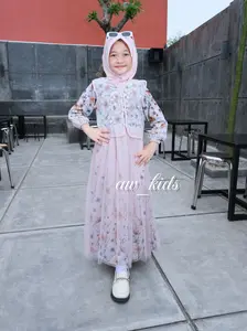 Gamis Anak Perempuan Terbaru Usia 4 Sampai 12 Tahun, Ceruty Motif Mix Burkat, Full Furing
