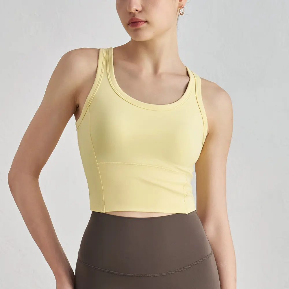Đồ Lót Thể Thao, Cúp Cố Định, Chất Liệu Nylon 80% + Spandex 20%, Cỡ S-XL, Thích Hợp Chạy Bộ Ngoài Trời, Cảm Giác Khỏa Thân, Cổ Tròn, Thoáng Khí, Thoải Mái, Áo Tập Yoga, Hàng Mới Về