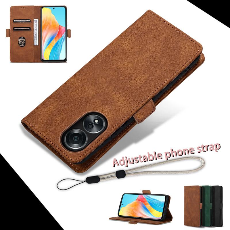 Vỏ da lật cho OPPO A58, 4G, CPH2577, khe cắm thẻ, ví, giá đỡ có dây buộc điện thoại có thể điều chỉnh, ngăn ngừa đầy đủ